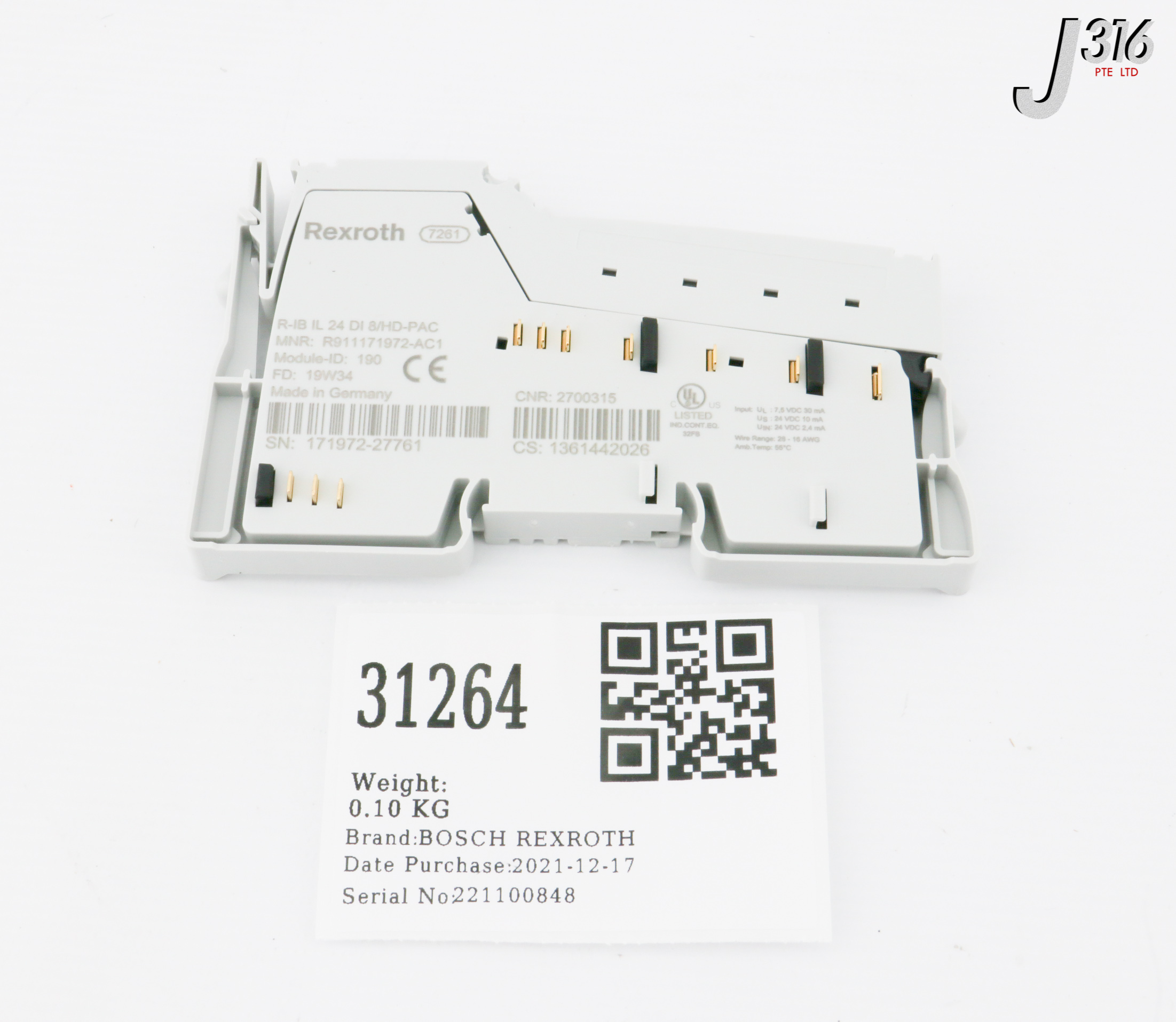 31264 BOSCH REXROTH INLINE DIGITAL INPUT MODULE NEW R IB IL 24